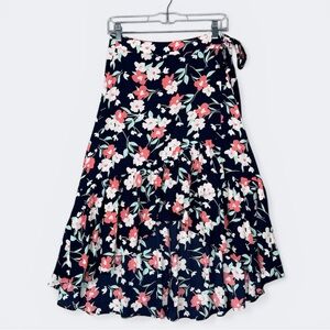 GAP Navy Floral Wrap Midi Skirt‎ XS Petite Chiffon A Line High Low Summer
